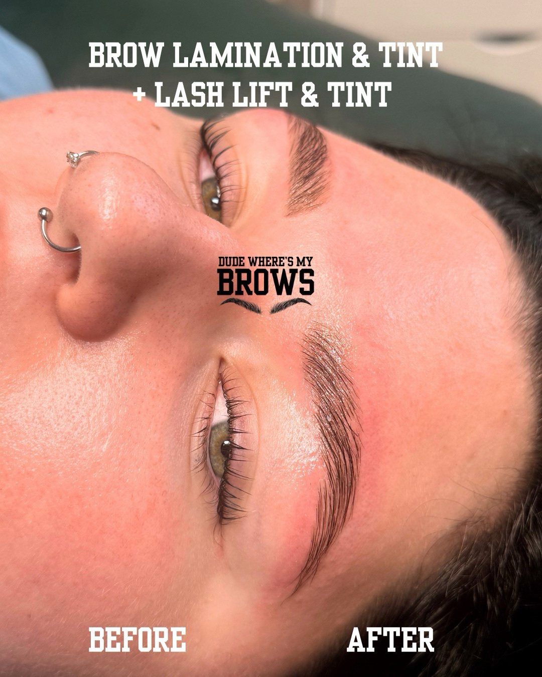 Before and after: brow lamination and tint with lash lift and tint