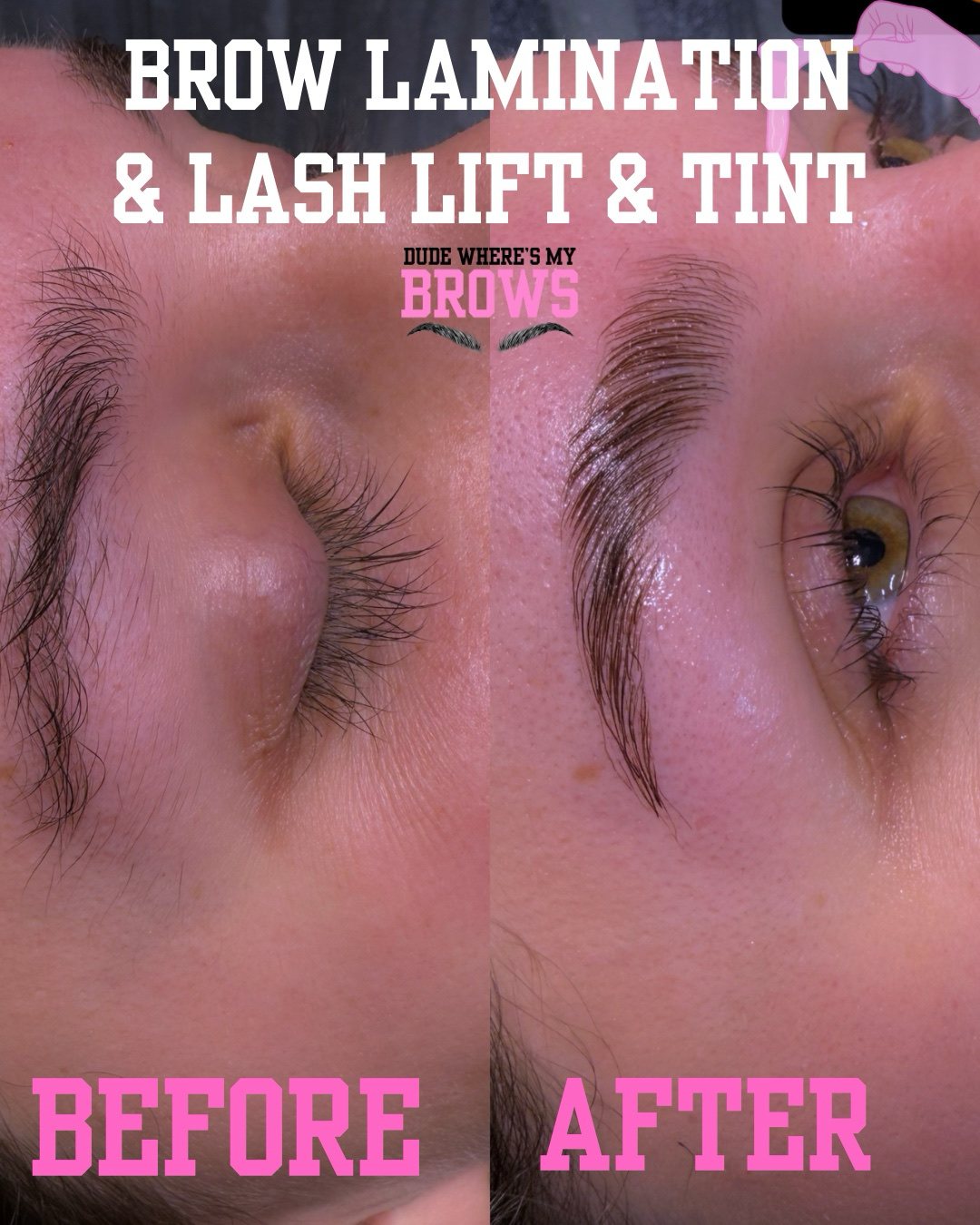 Before and after: brow lamination with lash lift and tint