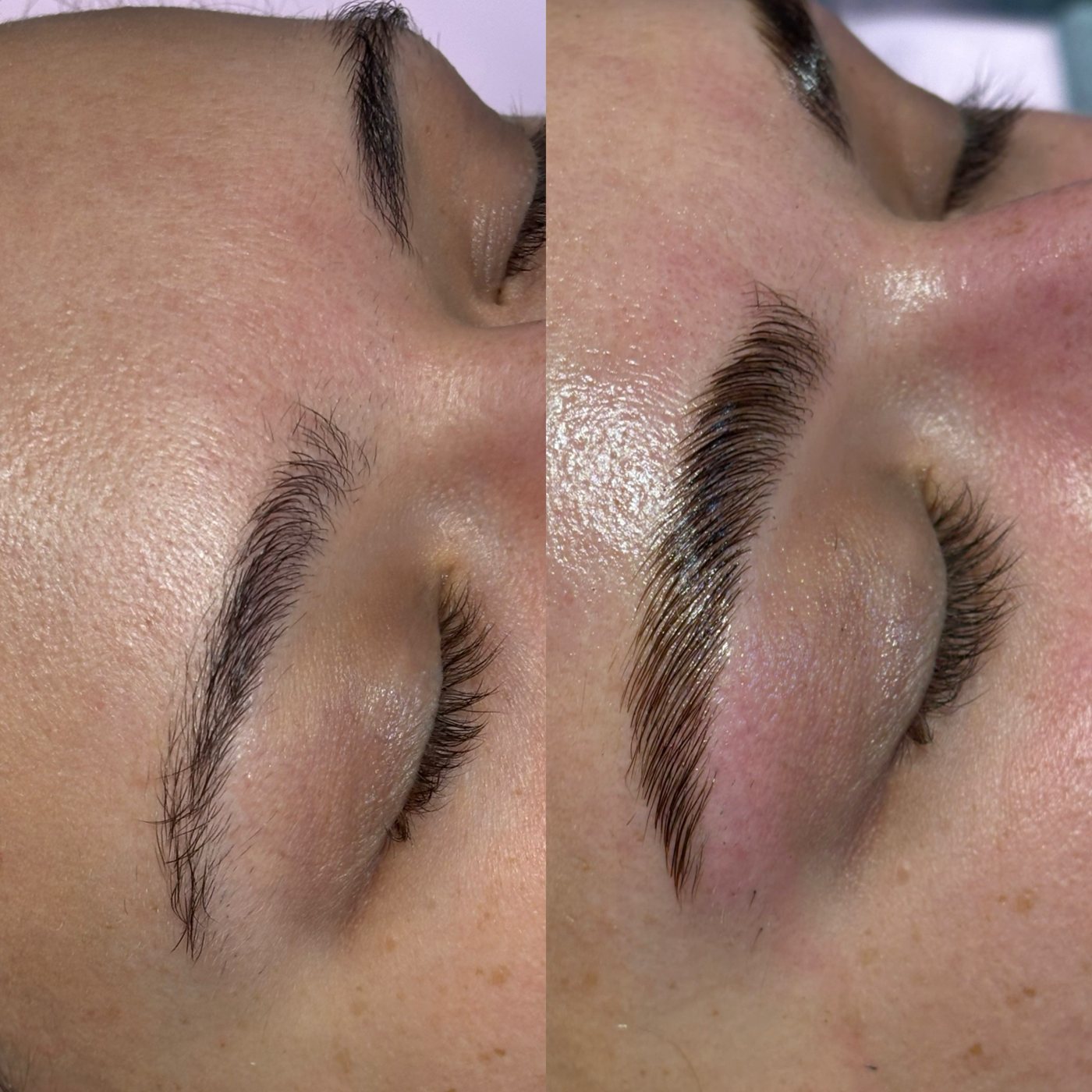 Before and after of a brow shape and tint