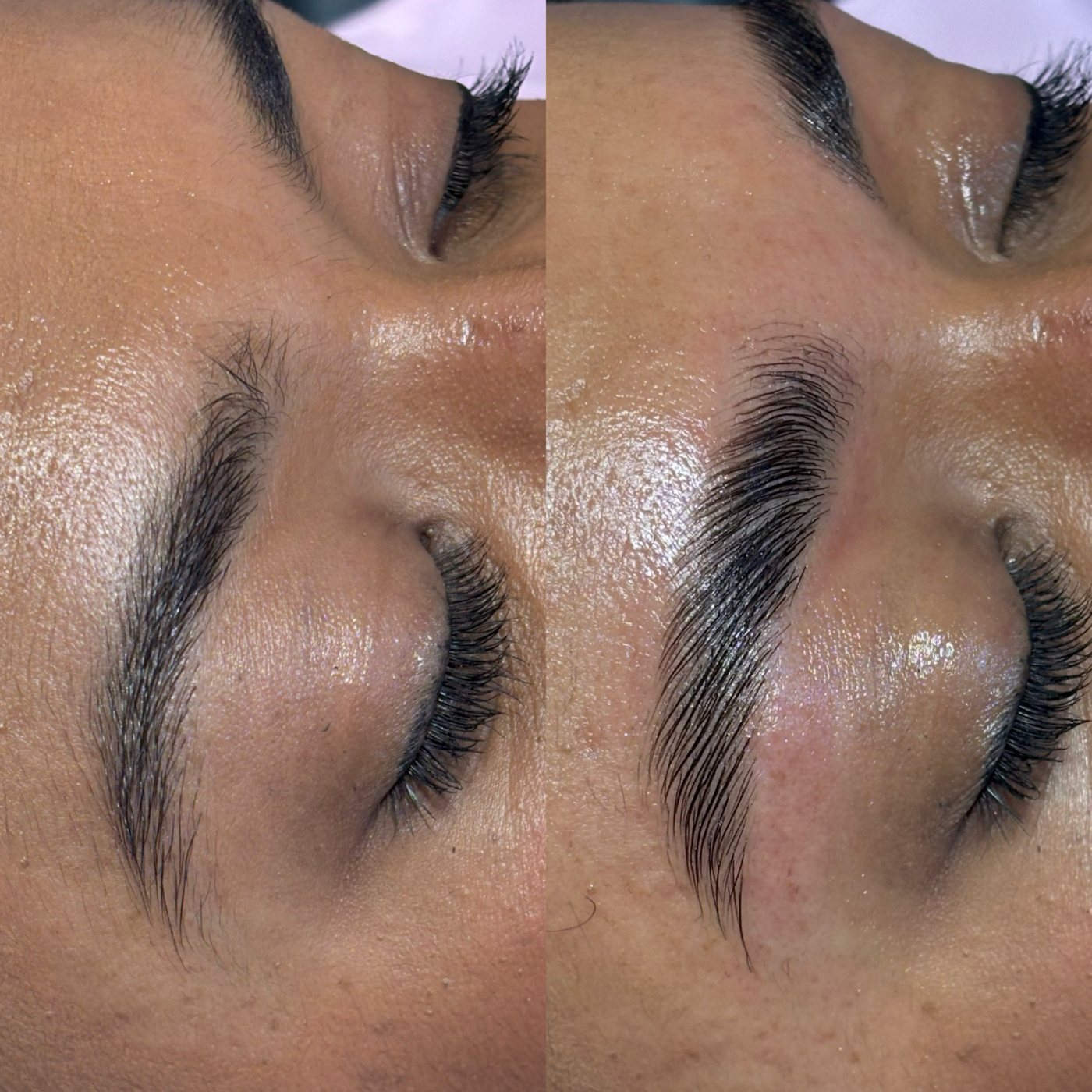 Before and after of a brow lamination